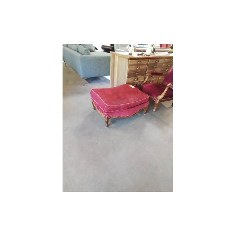 POUF BOIS STYLE RÉGENCE VELOURS ROUGE