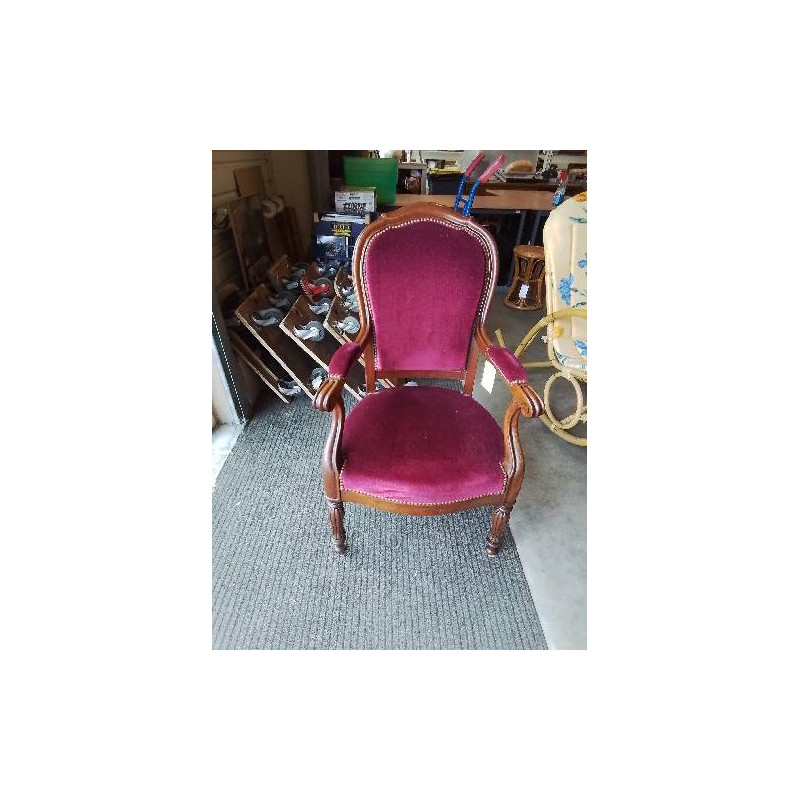 FAUTEUIL LOUIS PHILIPPE ACAJOU VELOURS GRENAT 