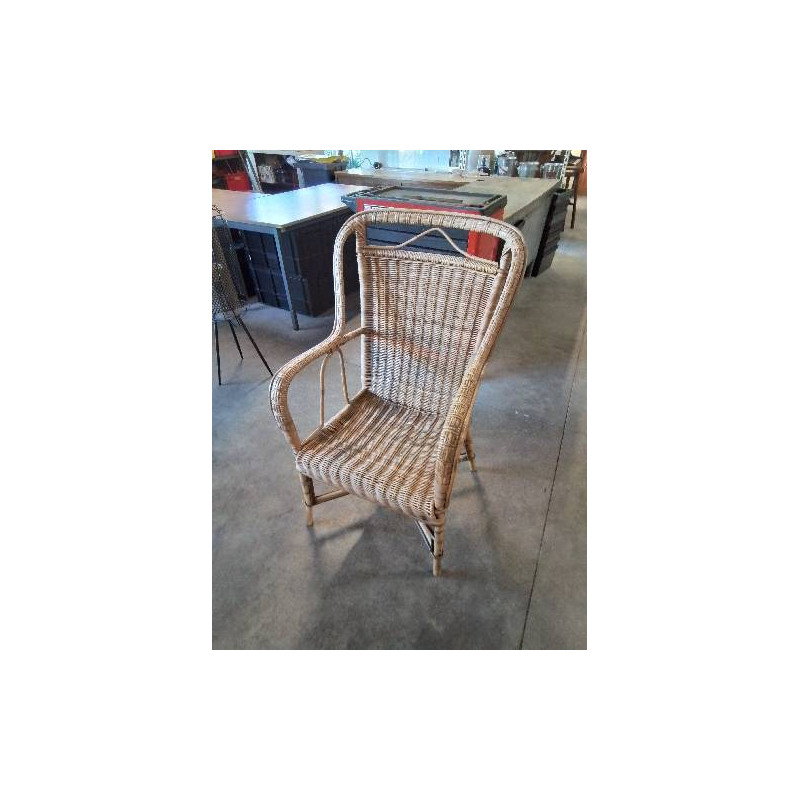 FAUTEUIL ROTIN HAUT DOSSIER ANNÉES 60 EN L\'ÉTAT 