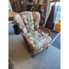 FAUTEUIL BOIS ASSISE ET DOSSIER TISSU DÉCOR AUX FRUITS ACCOTOIRS CANNÉS