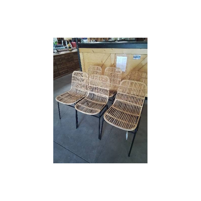 6 CHAISES PIÈTEMENT MÉTAL NOIR ASSISE VANNERIE 