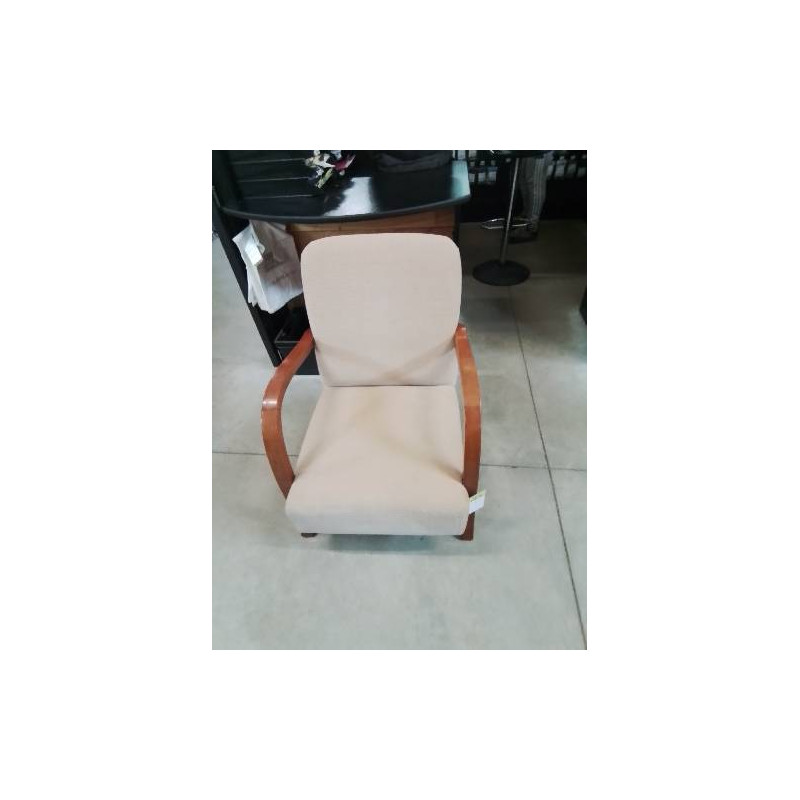 FAUTEUIL ACCOTOIRS BOIS CLAIR TISSU BEIGE