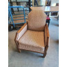 FAUTEUIL ART DÉCO BOIS CAPITONNÉ TISSU ORANGÉ 