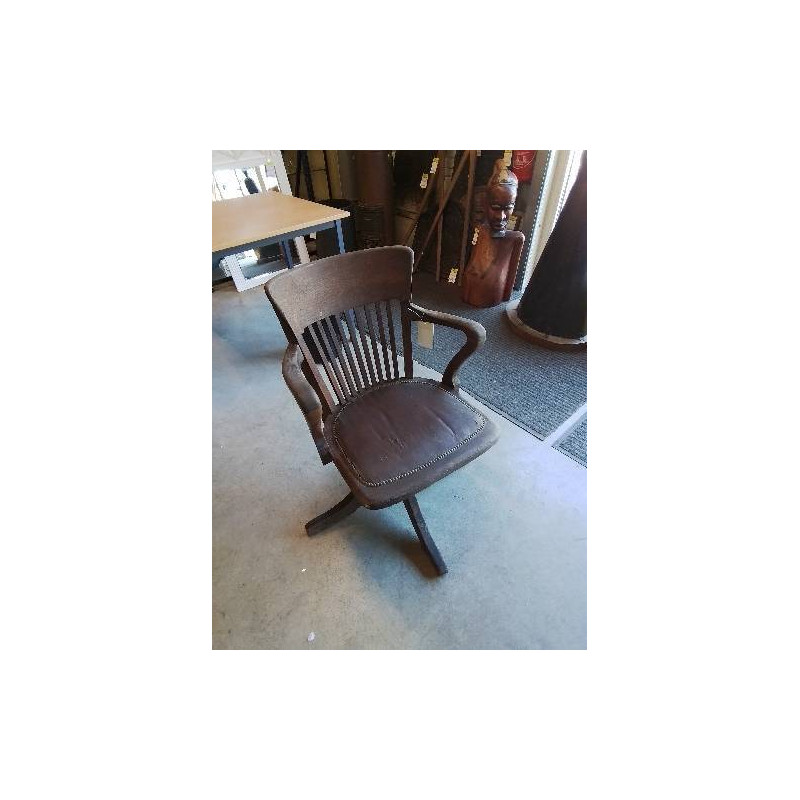 FAUTEUIL AMERICAN BOIS ASSISE CAPITONNÉ CUIR DÉBUT XXE EN L ETAT