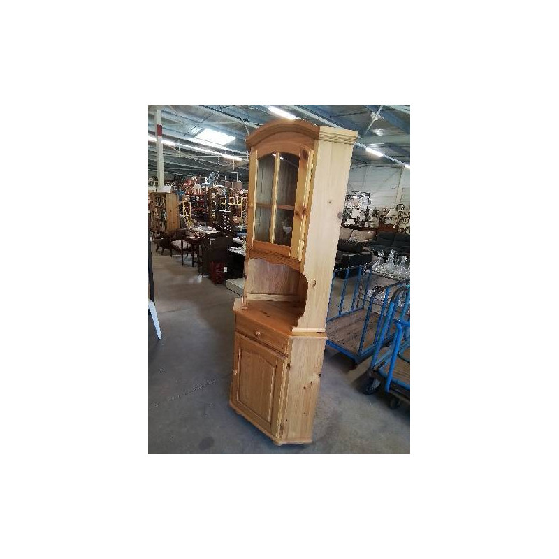 ENCOIGNURE VITRÉE PIN 2 CORPS 2 PORTES 1 TIROIR 1 NICHE 
