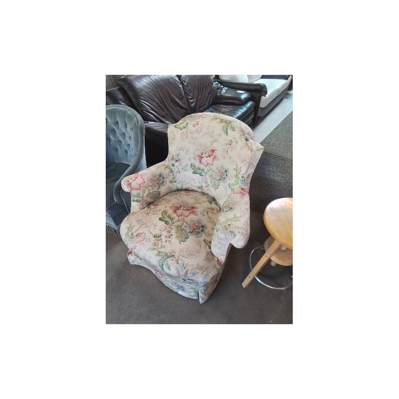 CRAPAUD NAPOLÉON III TISSU ÉCRU AUX FLEURS