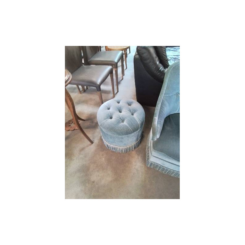 TABOURET ROND VELOURS BLEU A FRANGES 