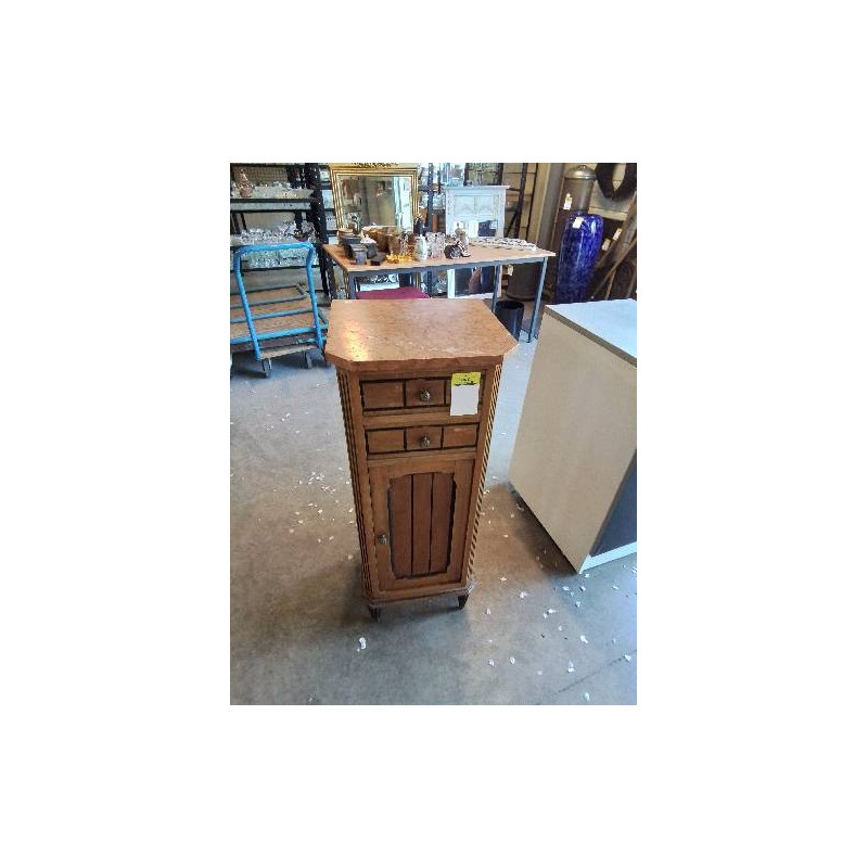 CHEVET ART DÉCO BOIS CLAIR LISERÉ NOIR DESSUS MARBRE ROSE