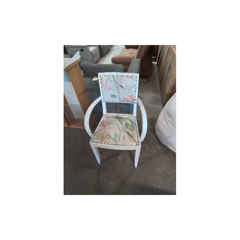 BRIDGE BOIS PEINT BLANC ASSISE ET DOSSIER TISSU FLEURI ANNÉES 60