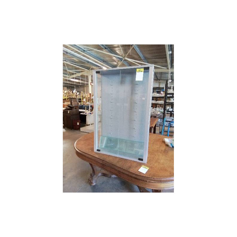 VITRINE MURALE VERRE ET BOIS GRIS 6 TABLETTES 59X90X18