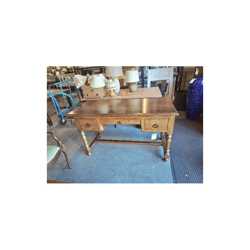 BUREAU PLAT CHENE A COLONNES STYLE RÉGENCE 3 TIROIRS 