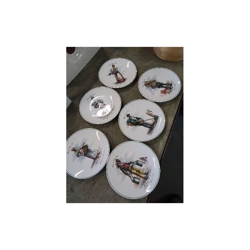 6 ASSIETTES CÉRAMIQUE AUX MARCHANDS CHAUVIGNY