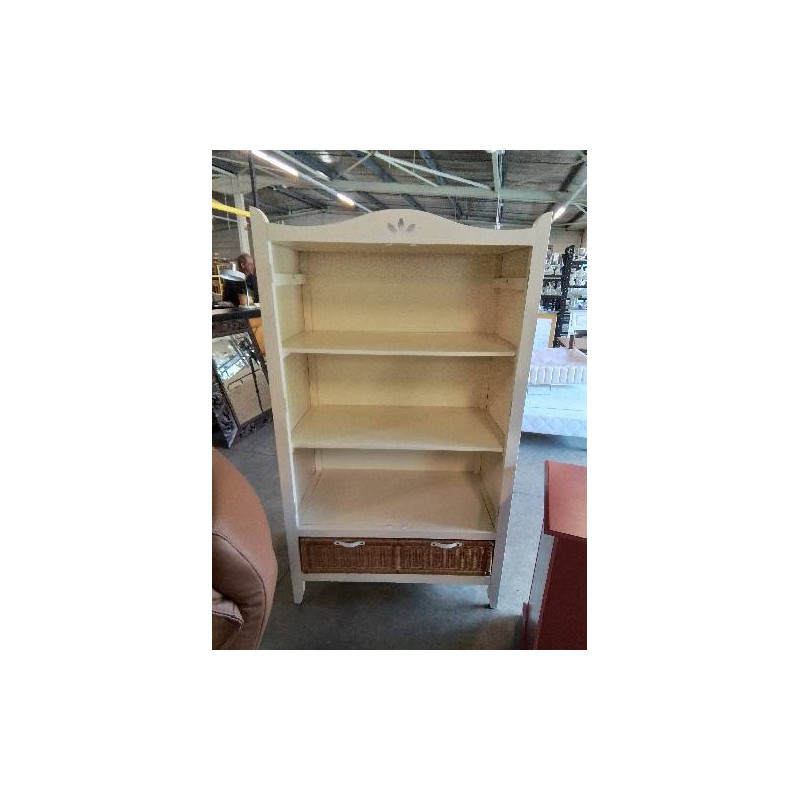 BIBLIOTHÈQUE BOIS ECRU 3 NICHES 1 TIROIR OSIER