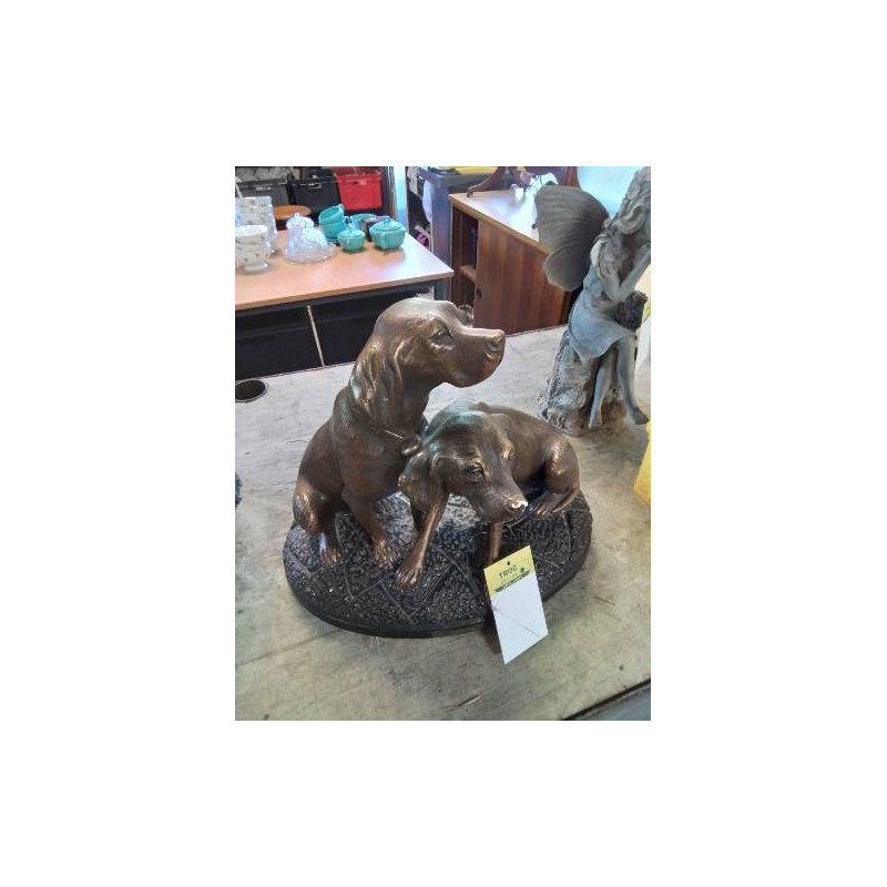 STATUETTE CHIENS DE CHASSE PLATRE PEINT FIN XIXE 
