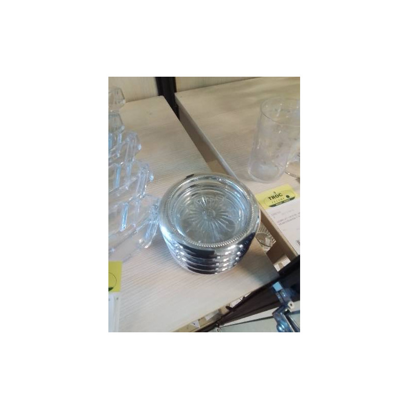 4 SOUS VERRES METAL ARGENTE ET VERRE
