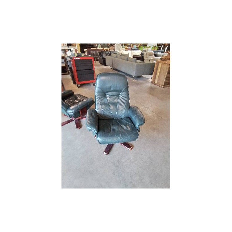 FAUTEUIL RELAX CUIR VERT PIÈTEMENT BOIS 
