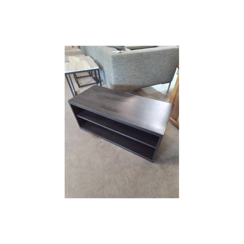 MEUBLE TV BAS BOIS NOIR WENGE 2 NICHES 