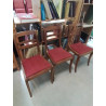 3 CHAISE BOIS ASSISE CAPITONNÉ TISSU ROUGE DOSSIER 3 BARREAUX STYLE RESTAURATION 