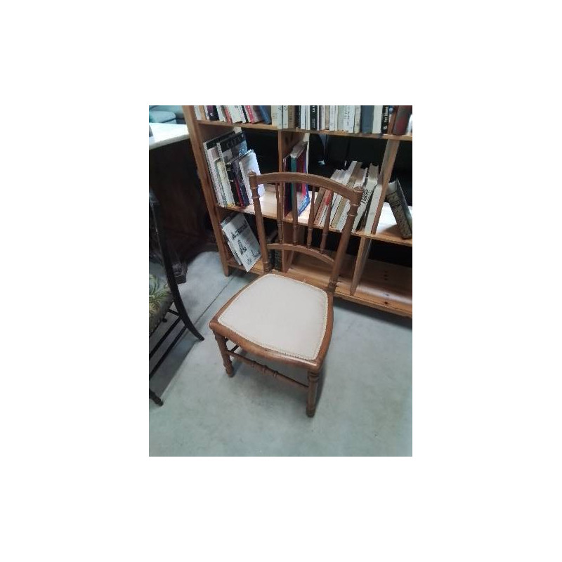 CHAISE BOIS CLAIR ASSISE TISSU ECRU DOSSIER A BARREAUX VERTICAUX NAPOLÉON III 