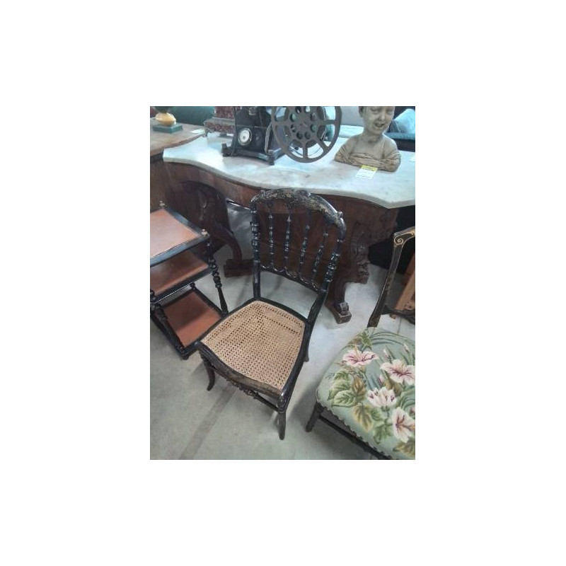 CHAISE BASSE NAPOLÉON III BOIS NOIRCI ASSISE CANNÉE 