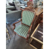 FAUTEUIL LOUIS PHILIPPE BOIS CLAIR SCULPTÉ ASSISE TISSU VERT A RAYURES 