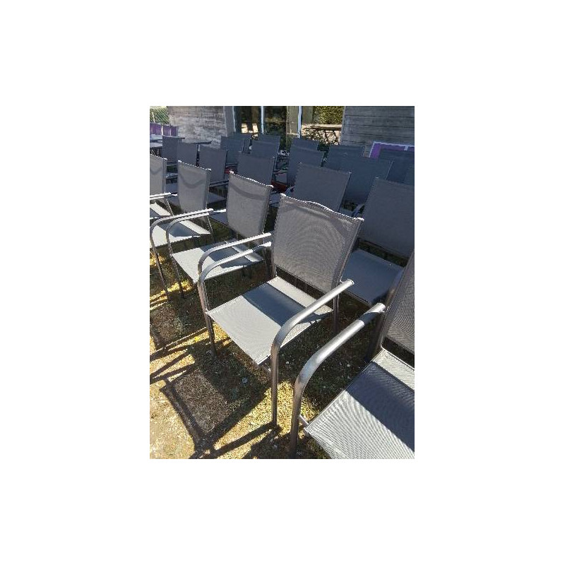 FAUTEUIL DE JARDIN PIÈTEMENT MÉTAL GRIS ASSISE ET DOSSIER TOILE GRISE  