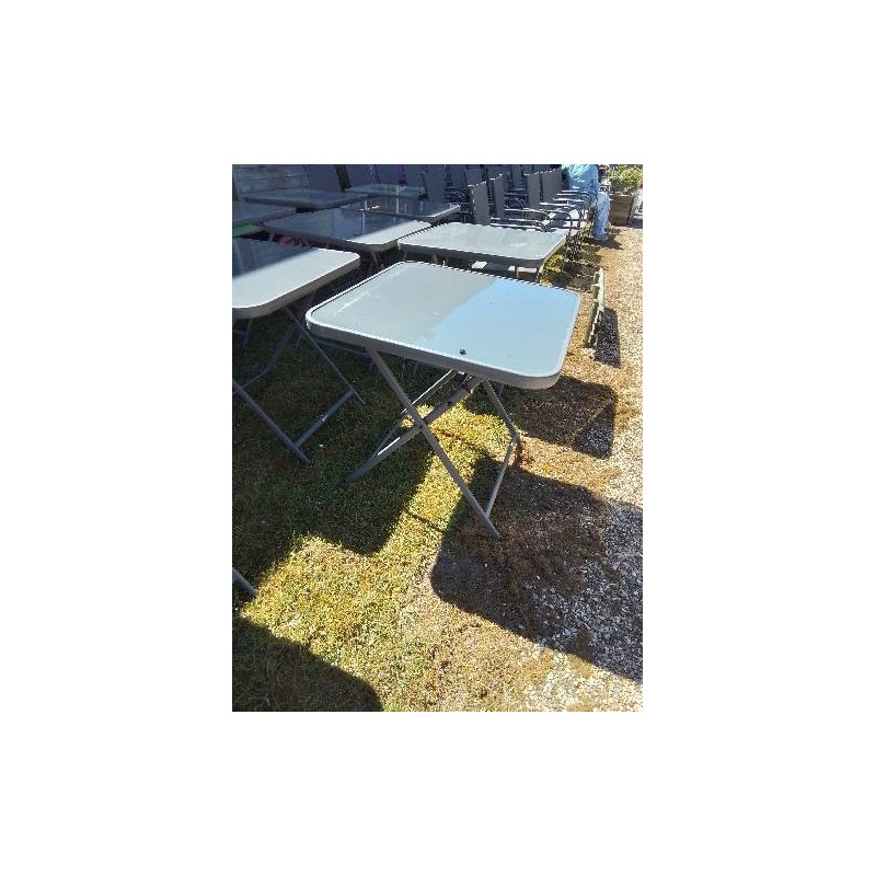 TABLE PLIANTE DE JARDIN CARRÉ PIÈTEMENT MÉTAL GRIS PLATEAU VERRE NATERIAL 70X70X72CM 