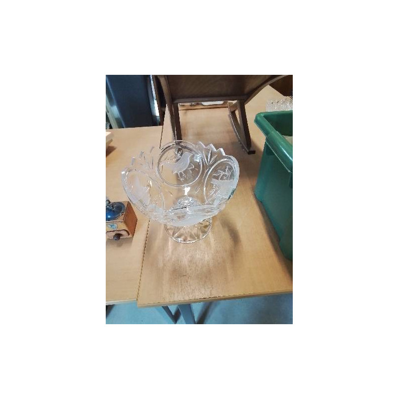 COUPE SUR PIEDOUCHE  VERRE AU OISEAUX