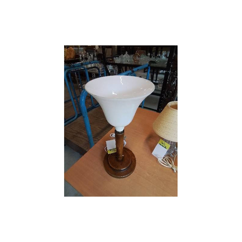 LAMPE ART DÉCO BOIS ET VERRE BLANC
