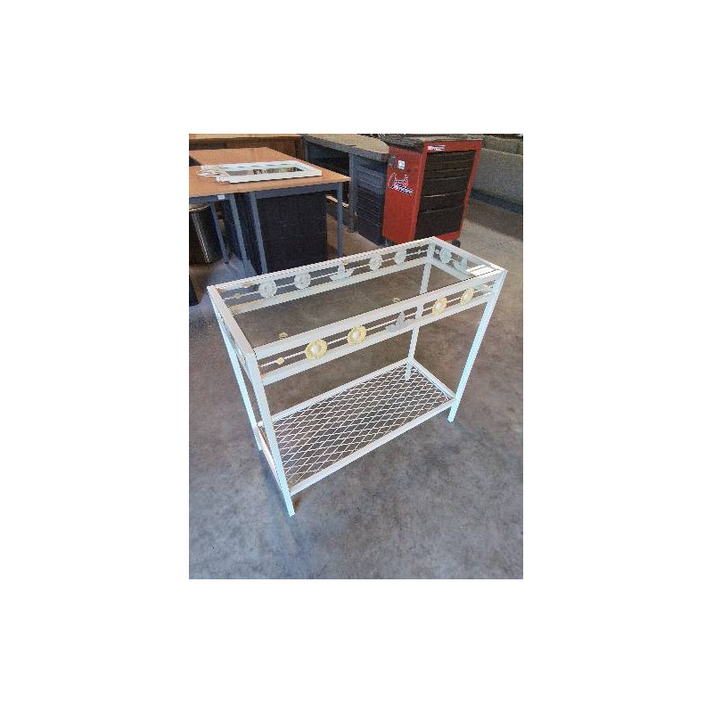 CONSOLE RECTANGULAIRE MÉTAL BLANC AUX FLEURS DESSUS TABLETTE VERRE