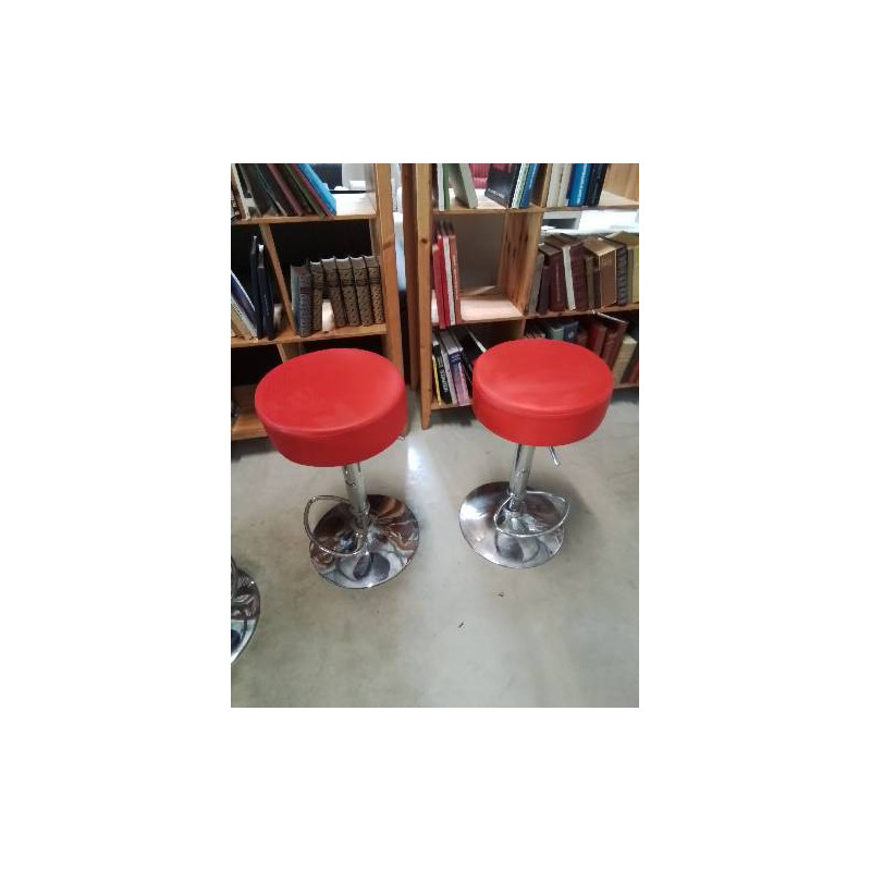 TABOURET DE BAR ROND PIÈTEMENT MÉTAL CHROMÉ ASSISE PU ROUGE 