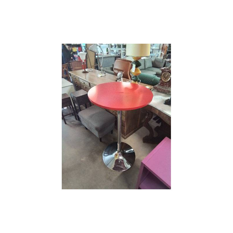 TABLE MANGE DEBOUT PIÈTEMENT MÉTAL CHROMÉ PLATEAU BOIS ROUGE