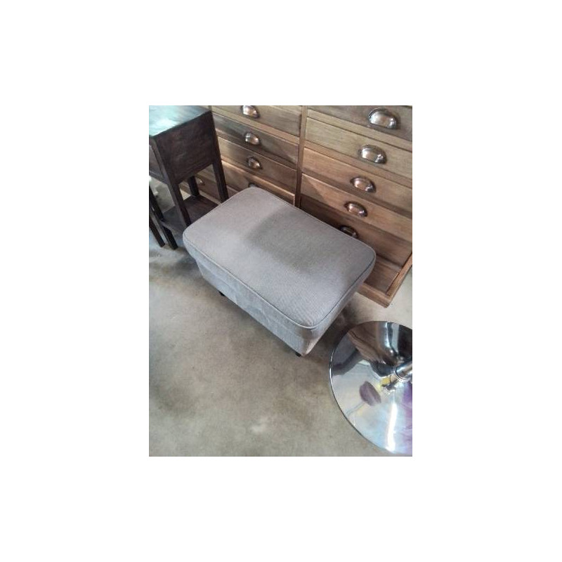 POUF RECTANGULAIRE TISSU TAUPE PIEDS BOIS NOIR