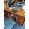BUREAU RECTANGULAIRE A RIDEAU BOIS CLASSEUR 6 TIROIRS DESSUS CUIR NOIR 
