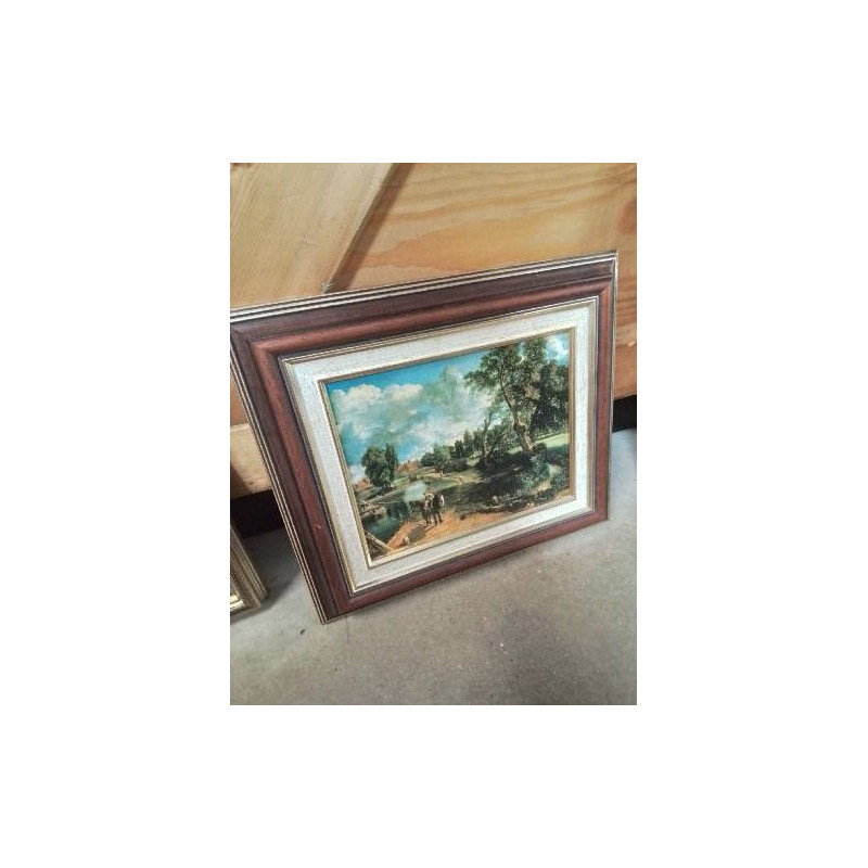 TABLEAU REPRODUCTION SCÈNE VILLAGEOISE CADRE BOIS