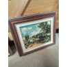 TABLEAU REPRODUCTION SCÈNE VILLAGEOISE CADRE BOIS