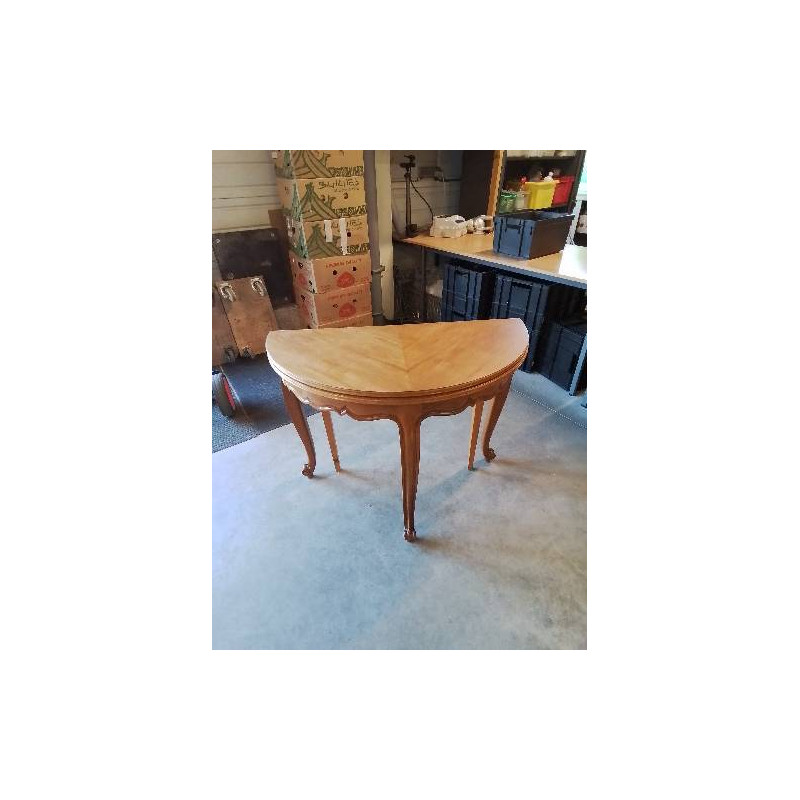 CONSOLE DEMI LUNE EXTENSIBLE BOIS CLAIR STYLE RÉGENCE 2 RALLONGES 47CM