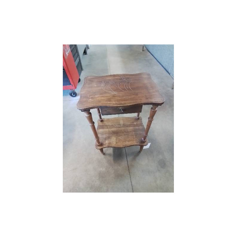 CONSOLE A COLONNES BOIS CHANTOURNÉ ET GRAVÉ 1 TIROIR 