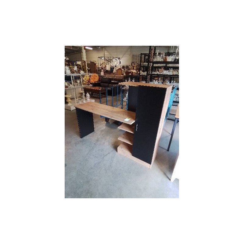 BUREAU ARMOIRE BOIS CLAIR ET NOIR 1 PORTE