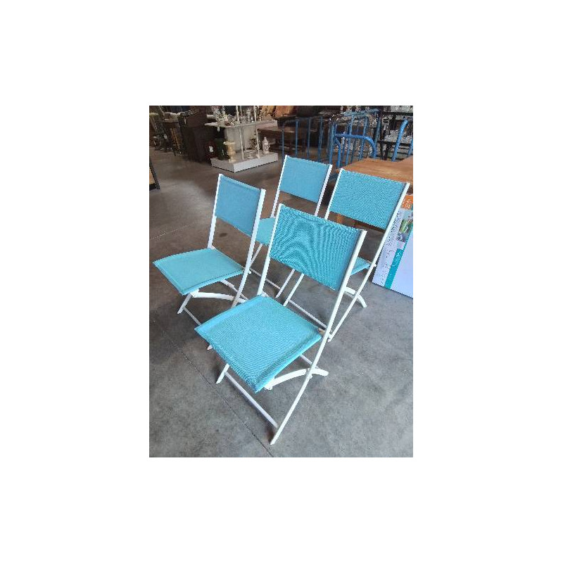 CHAISE PLIANTE DE JARDIN MÉTAL BLANC ET TOILE BLEU