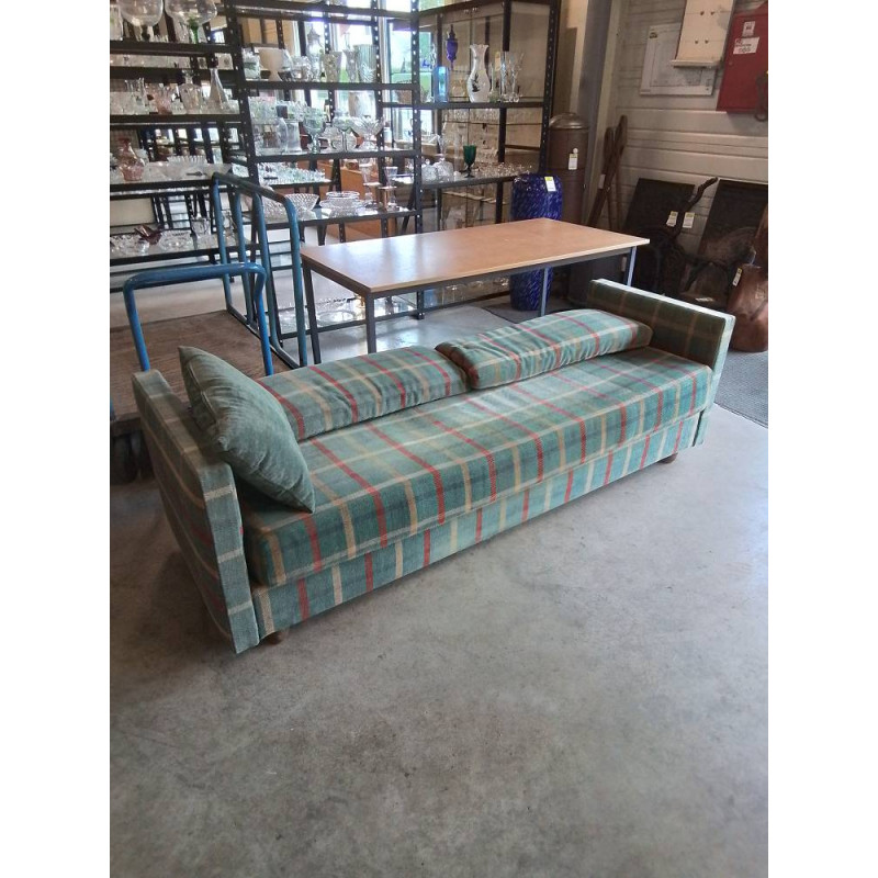 BANQUETTE TISSU VERT ÉCOSSAIS PIEDS BOIS 