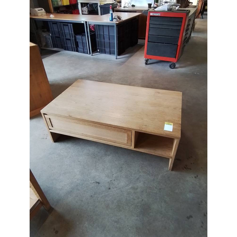 TABLE BASSE RECTANGULAIRE BOIS CLAIR 2 TIROIRS 2 NICHES