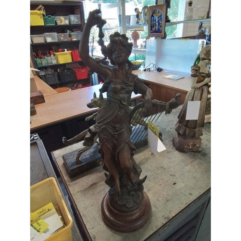 SCULPTURE RÉGULE FEMME A LA HARPE SOCLE BOIS LOUIS ET FRANCOIS MOREAU  (XIX-XX) EN L\'ÉTAT