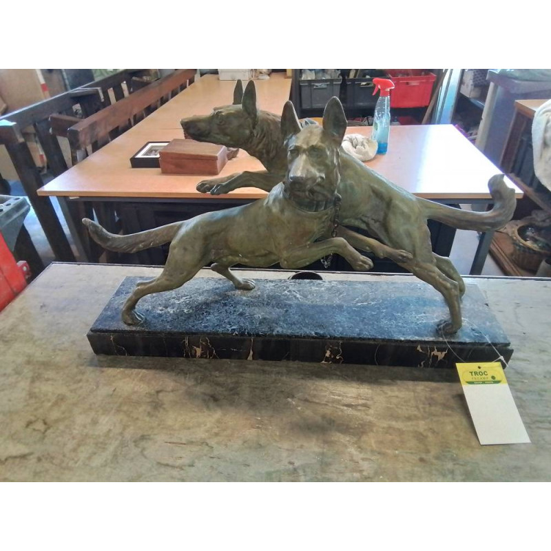 SCULPTURE CHIENS LOUPS MÉTAL TERRASSE MARBRE DROUOT XXE