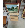 ÉTAGÈRE PLIANTE MÉTAL VERT ET VANNERIE 3 TABLETTES 