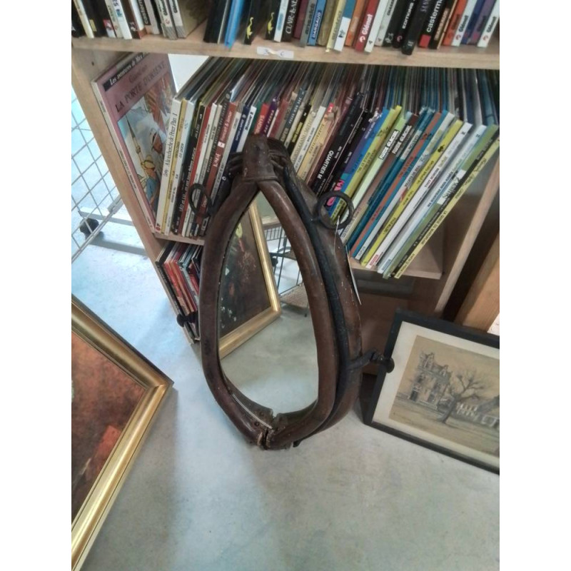MIROIR COLLIER DE CHEVAL FER FORGÉ ET CUIR
