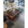 DESSERTE A ROULETTES BOIS ET FORMICA MARRON 2 NIVEAUX ANNÉES 70