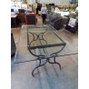 TABLE RECTANGULAIRE PIÈTEMENT FER FORGÉ NOIR PLATEAU VERRE 180X200X75CM
