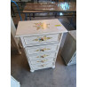 CHIFFONNIER BOIS ECRU DÉCOR AUX FLEURS PIEDS BOULES 5 TIROIRS 
