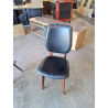 CHAISE BOIS ASSISE ET DOSSIER CAPITONNÉ SKAÏ NOIR ANNÉES 60